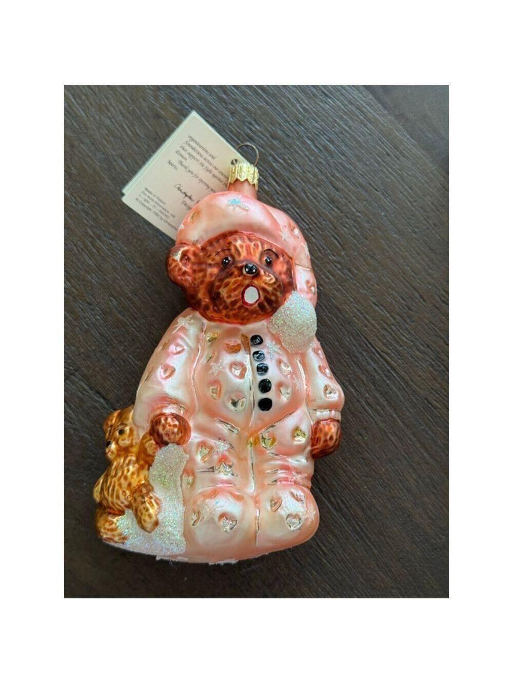 Christopher Radko Bearly Awake Pink Brown Ornament